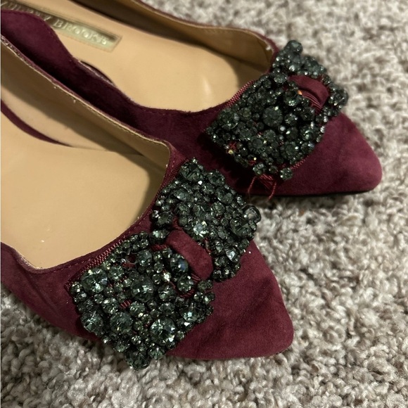 Audrey Brooke Elegant Burgundy suede Flats with Embellished Buckle - Picture 4 of 4